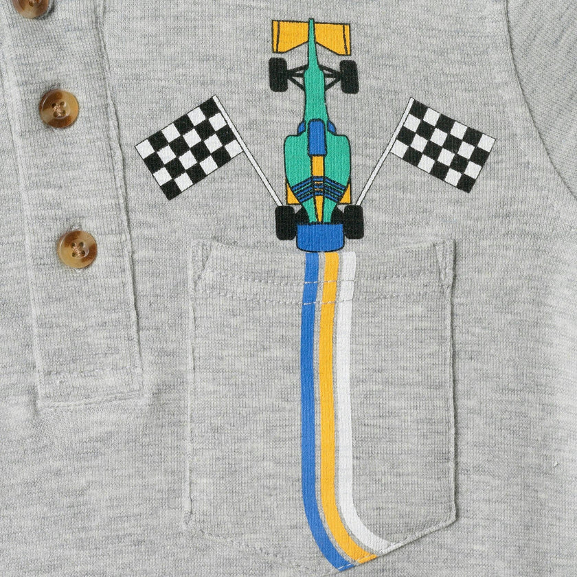 Boys Short Sleeve Polo | Race Car Graphic Pocket