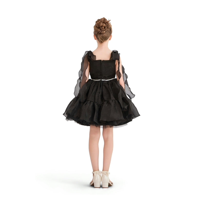 Black Savoya Ruffled Party Dress