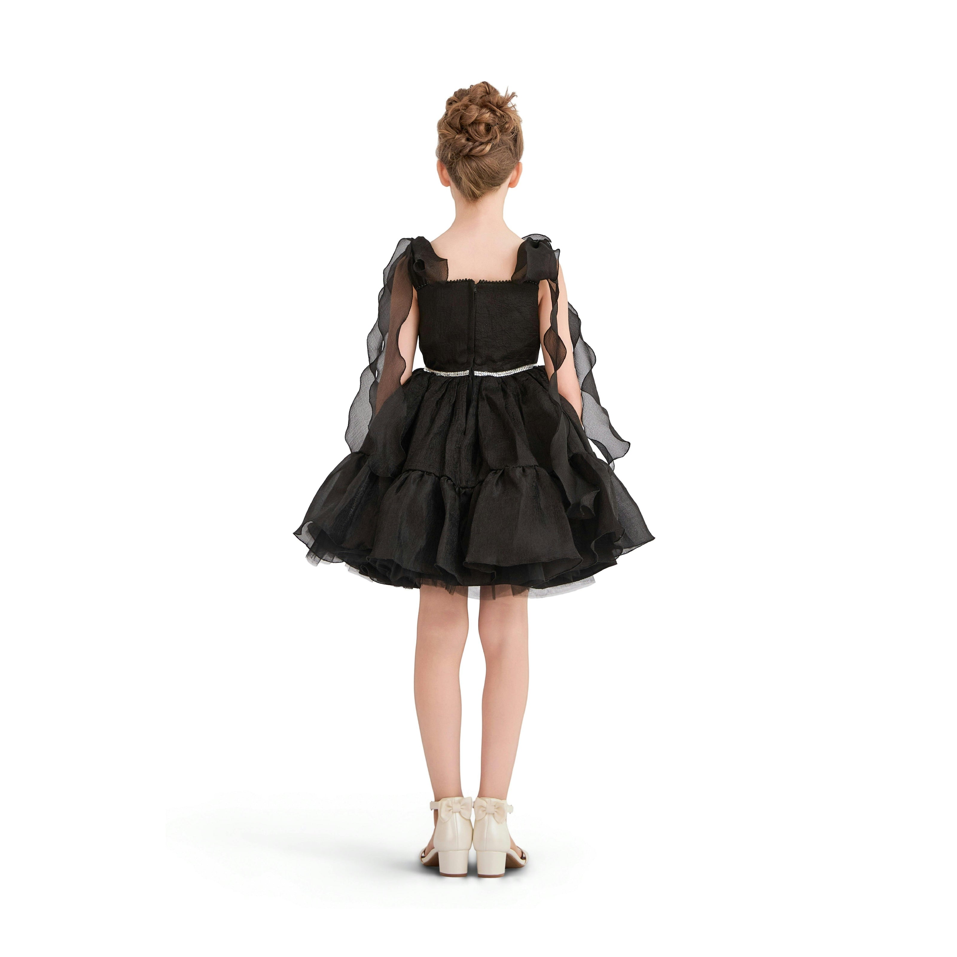 Black Savoya Ruffled Party Dress