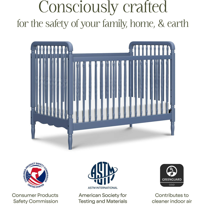 Liberty 3-in-1 Convertible Spindle Crib w/Toddler Bed Conversion Kit in Cove Blue