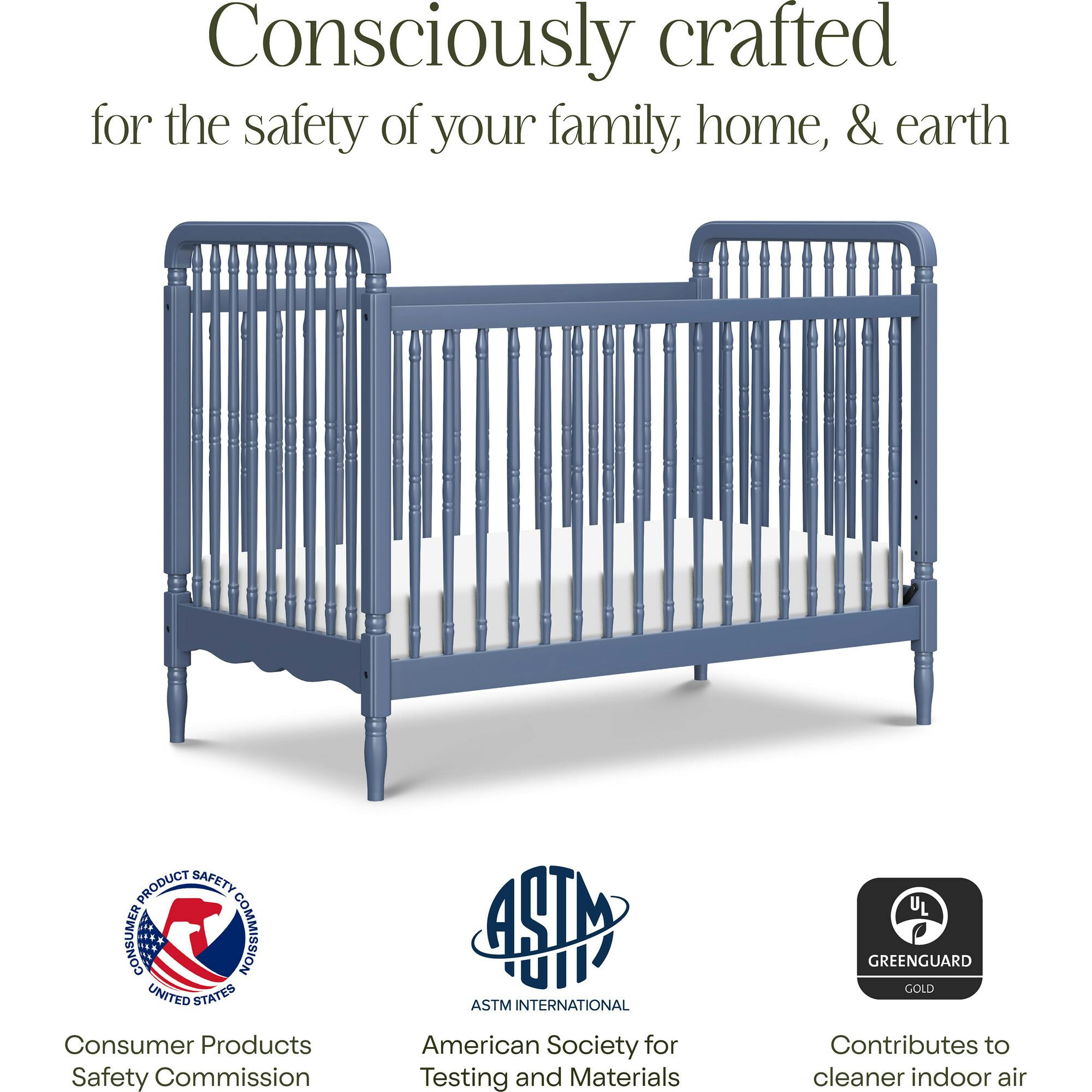 Liberty 3-in-1 Convertible Spindle Crib w/Toddler Bed Conversion Kit in Cove Blue