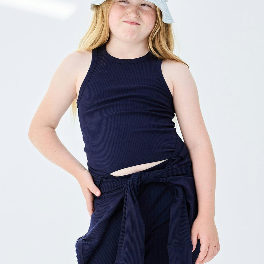 Girls Rib Tank in Navy