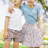 girls dusk blue ruffle pointelle puff sleeve shirt