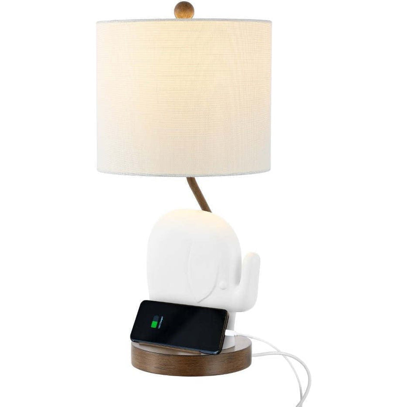 Ellie Bohemian Designer Iron/Resin Elephant LED Kids Table Lamp with Phone Stand and USB Charging Port