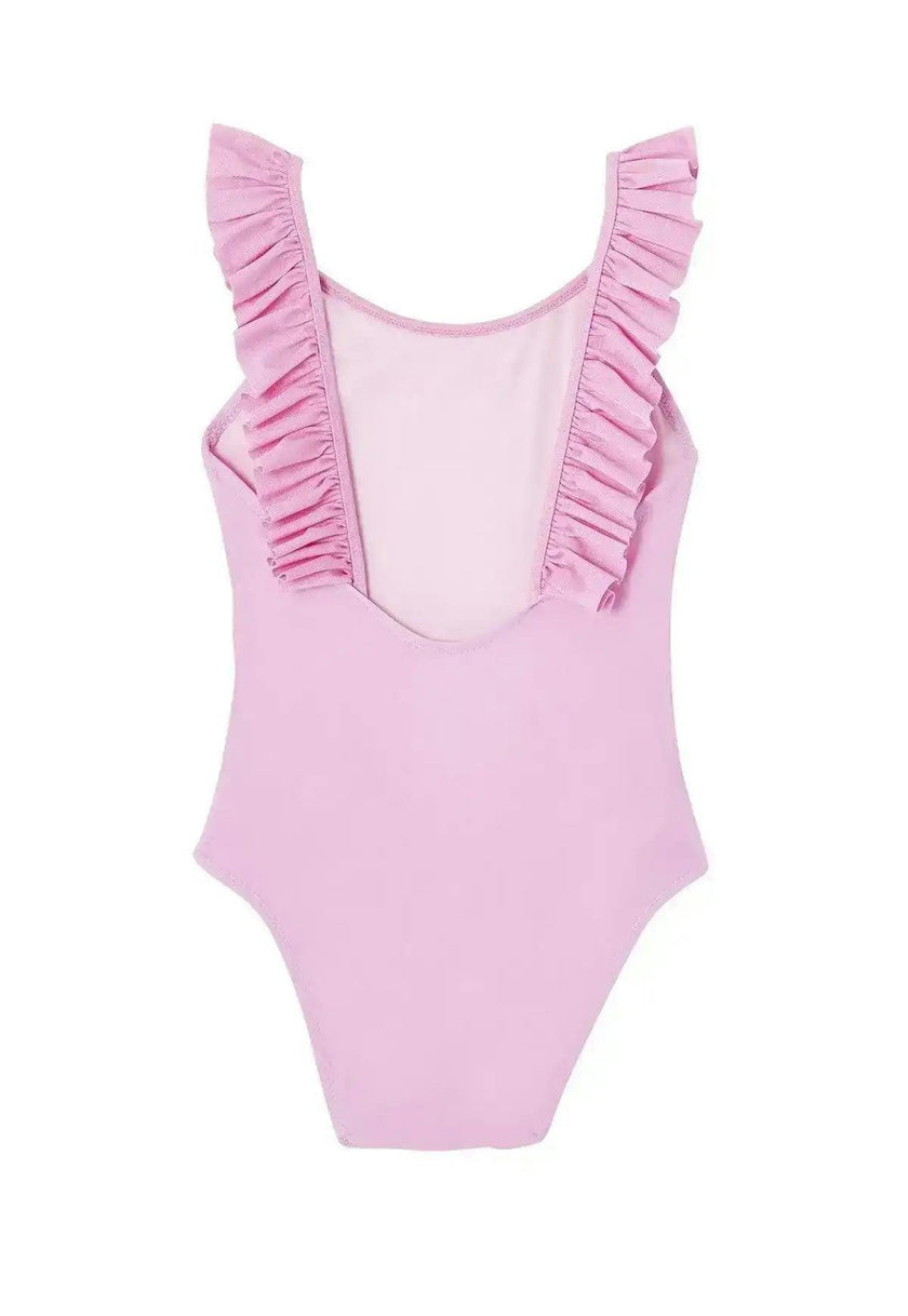 Girls' one-piece swimsuit with lilac ruffles, UPF50+| BORA BORA 1P
