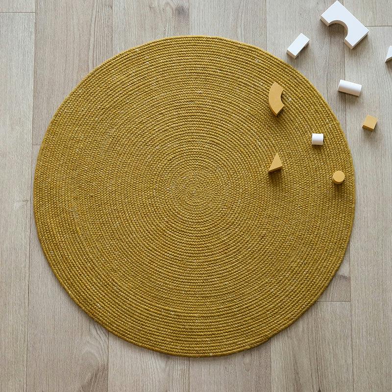 Neethu Hand-Crafted Felted Wool Round Rug, Yellow