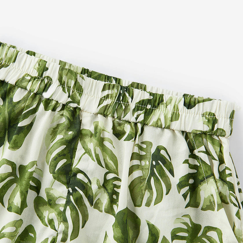 Island Leaf Collar Button-Up Shirt and Shorts Set
