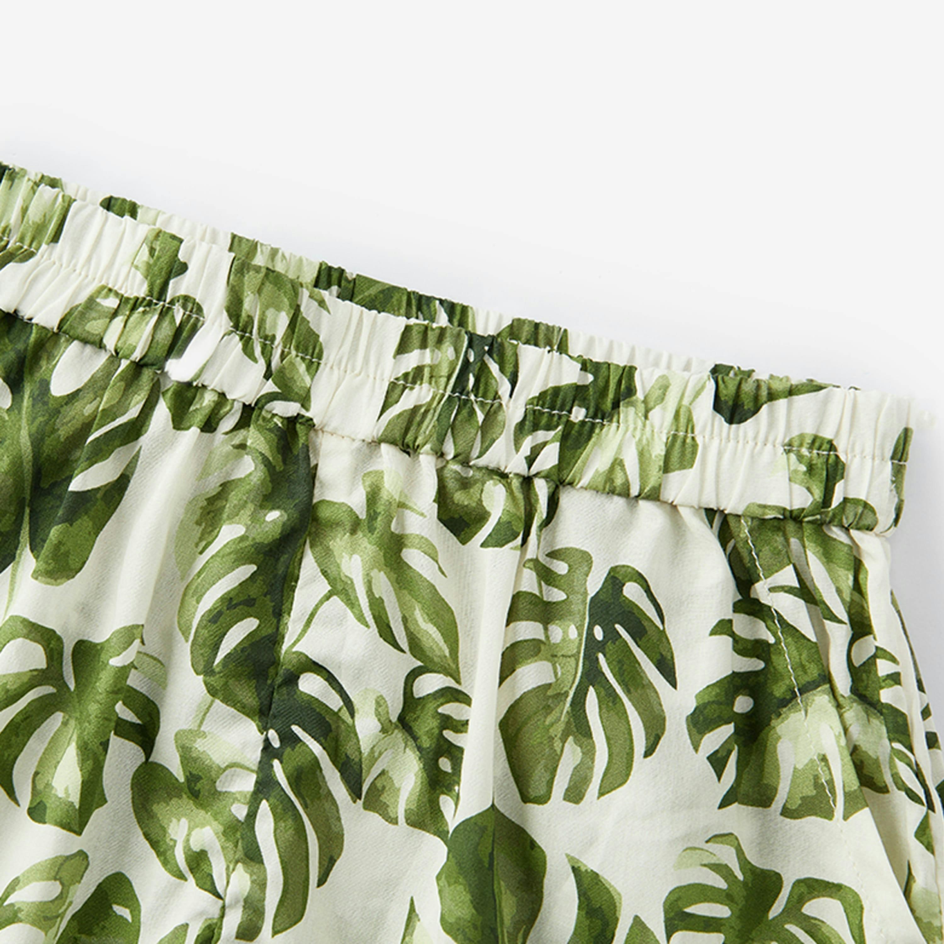 Island Leaf Collar Button-Up Shirt and Shorts Set