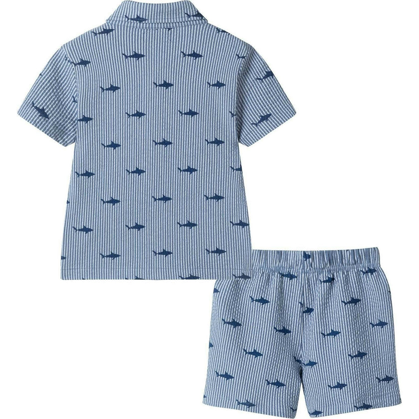 Boys Short Sleeve Cabana Set | Navy Stripe Shark