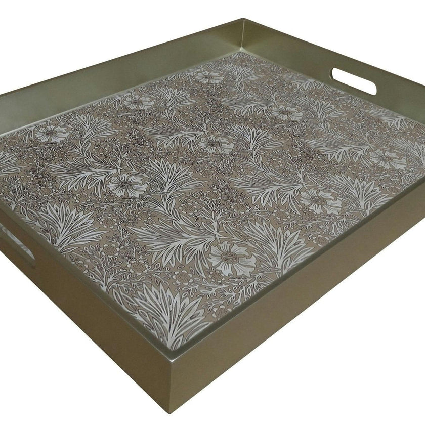 Handmade Reverse Painted Mirror Tray  Sand Floral - Extra Large Arcadia Home