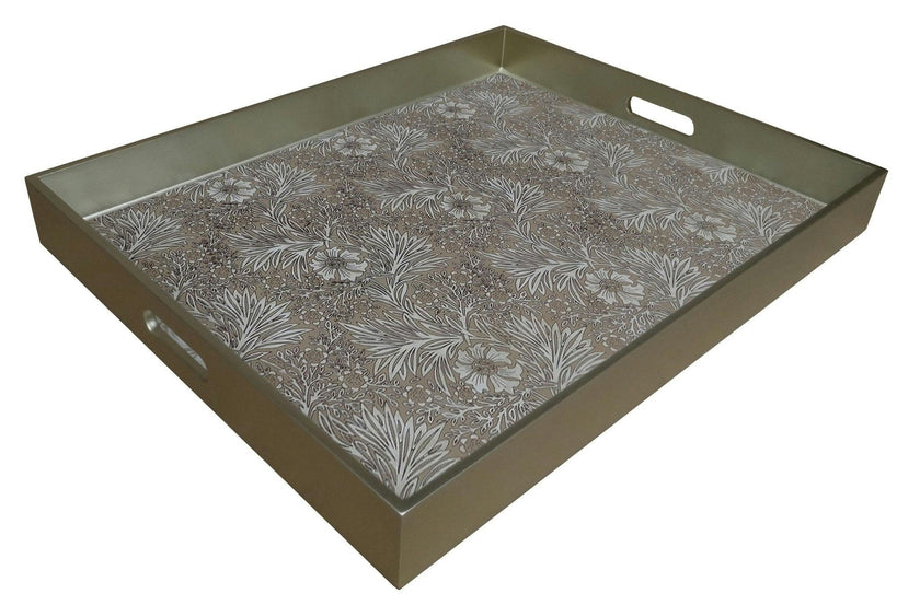Handmade Reverse Painted Mirror Tray  Sand Floral - Extra Large