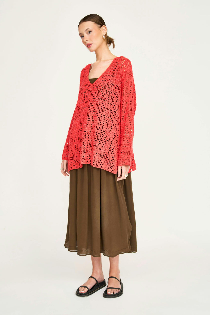 Madrid Hand Crochet Tunic in Chili