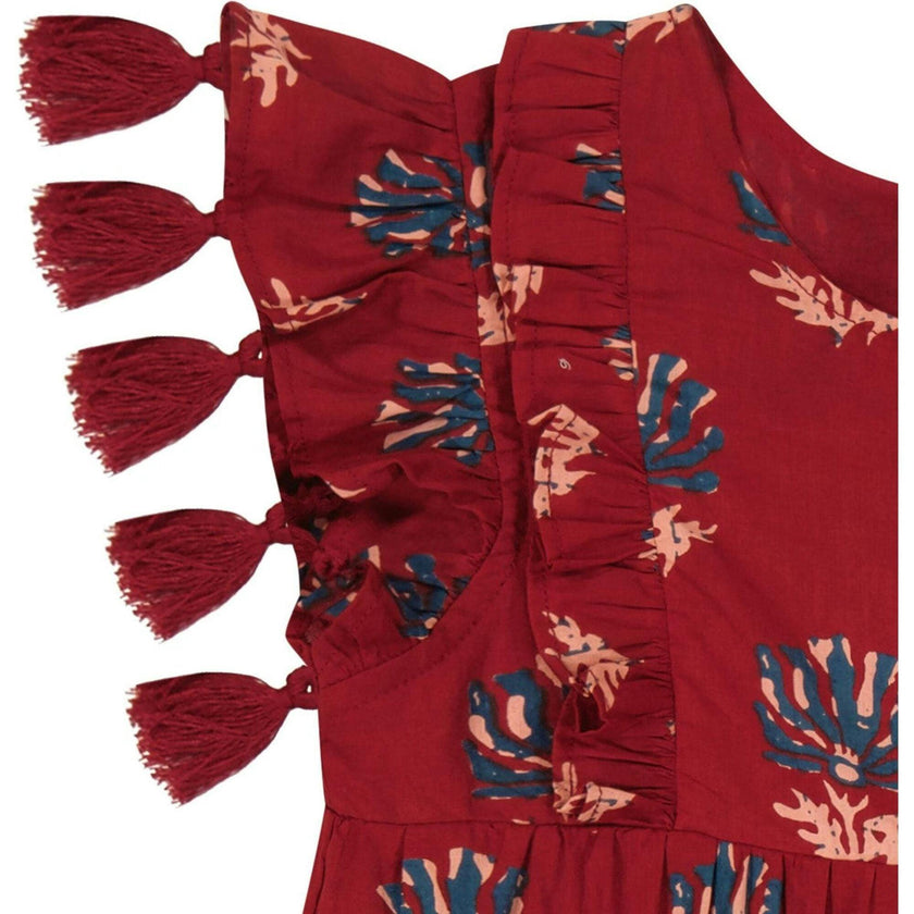 Sophie Floral Print Double Layer Tassel Dress, Red