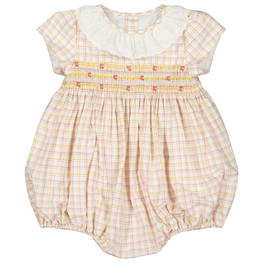 Zita Yellow Tartan Smocked Bubble