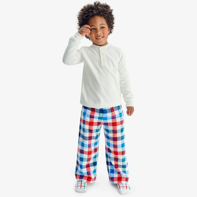 Kids plush fleece PJ pant in peppermint plaid
