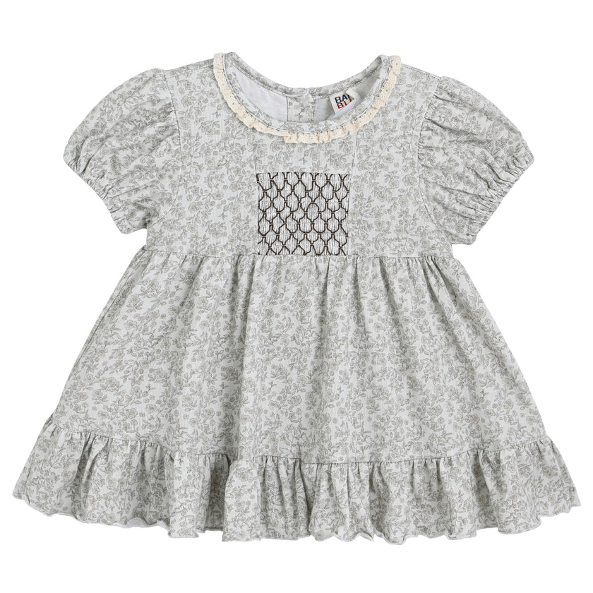 Brown Floral Smocked Dress
