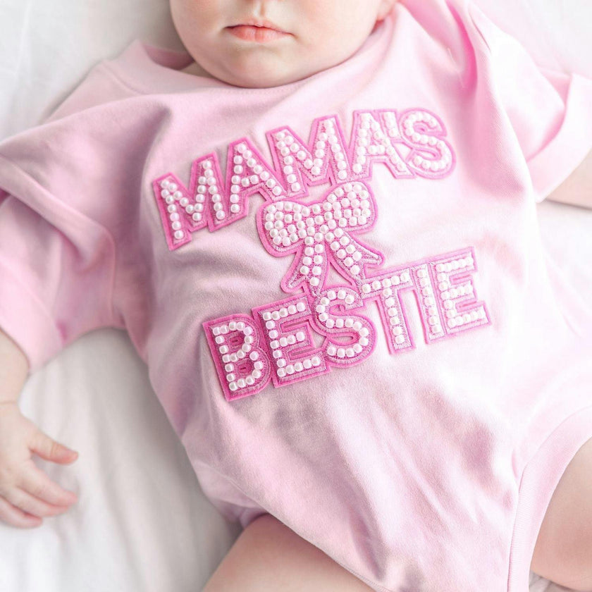 Mama's Bestie Pearl Patch Short Sleeve Romper - Ballet