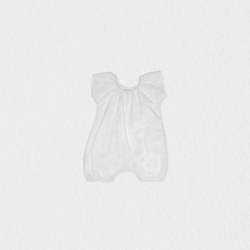 Manon Baby Romper, White Flower Embroidery