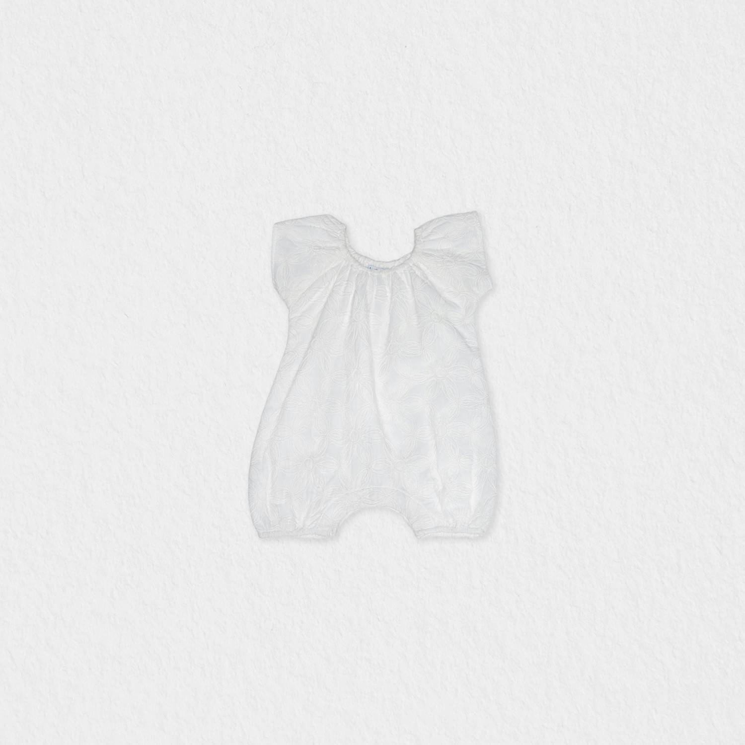 Manon Baby Romper, White Flower Embroidery