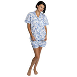 Women's Skydog Toile Blue Short PJ Set - Organic Cotton Poplin