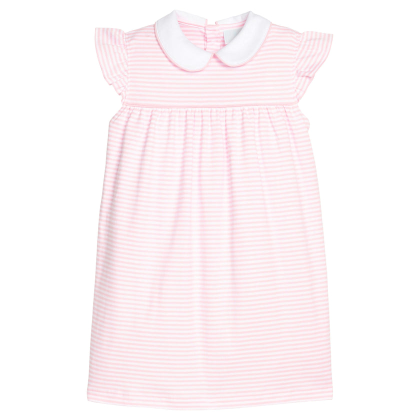 Angel Sleeve Peter Pan Dress - Light Pink Stripe