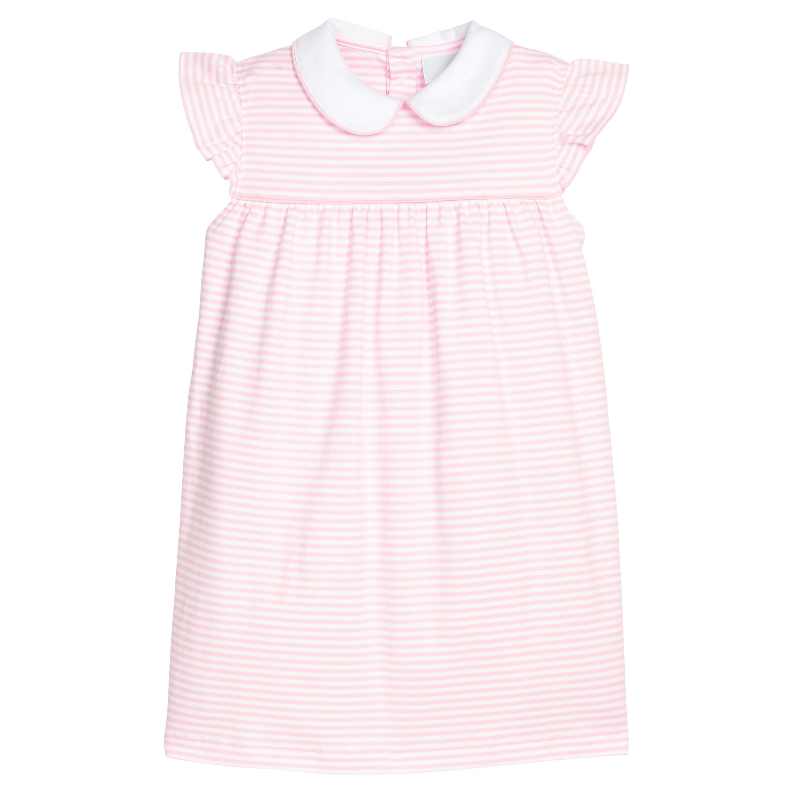 Angel Sleeve Peter Pan Dress - Light Pink Stripe