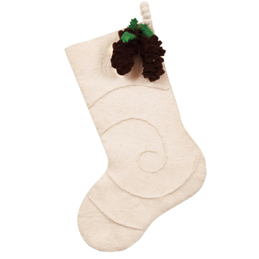 Pine Cone Cream Christmas Stocking Hand Felted Wool Arcadia Home