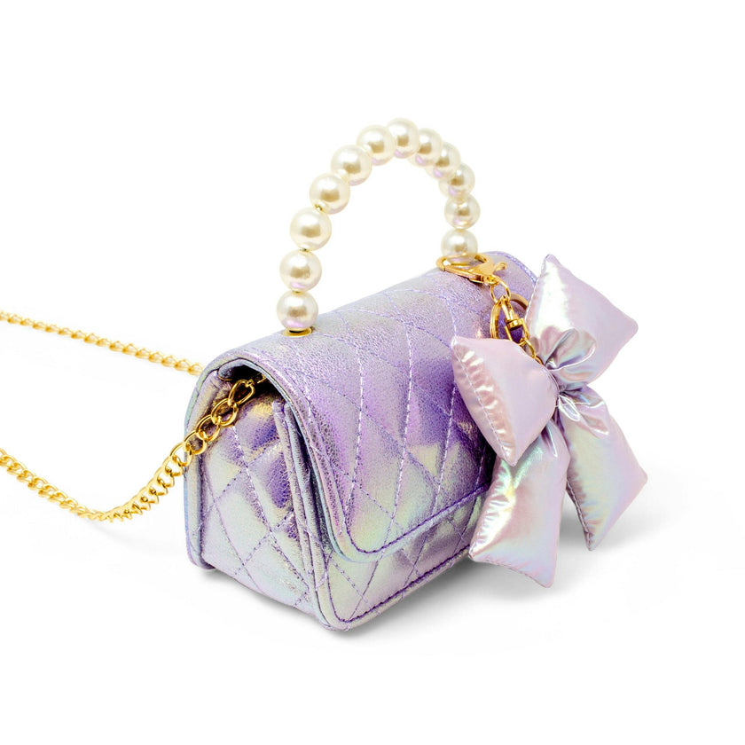 Shiny Quilted Fluffy Bow Handbag