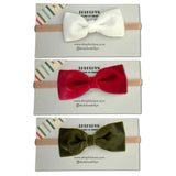 Baby Velvet Bows, White/Ruby/Loden Bundle Set