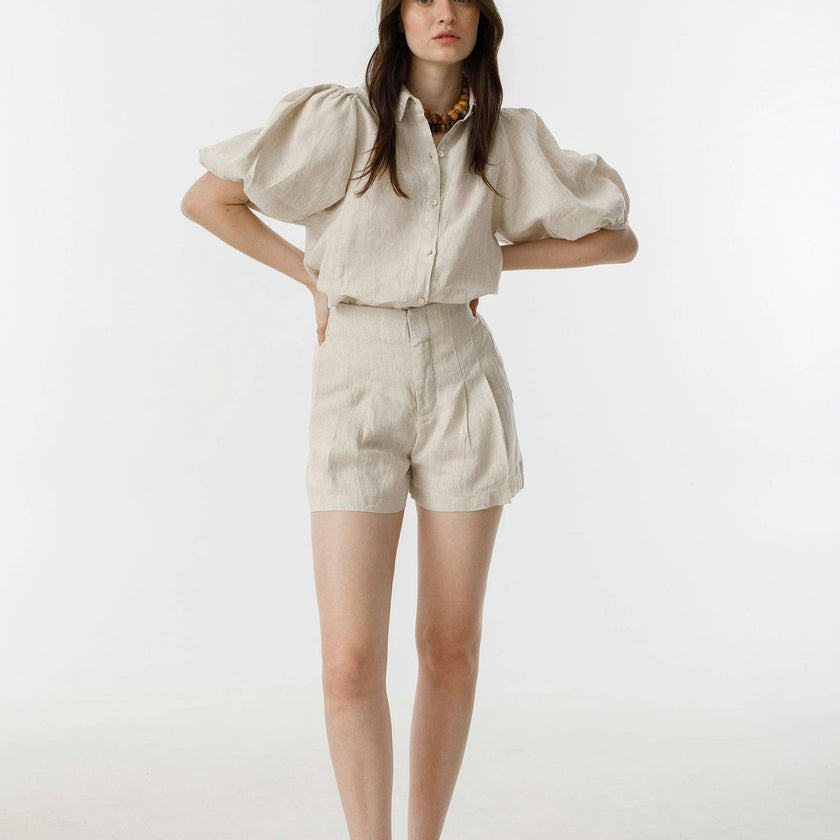 Frida Linen Shorts - Natural
