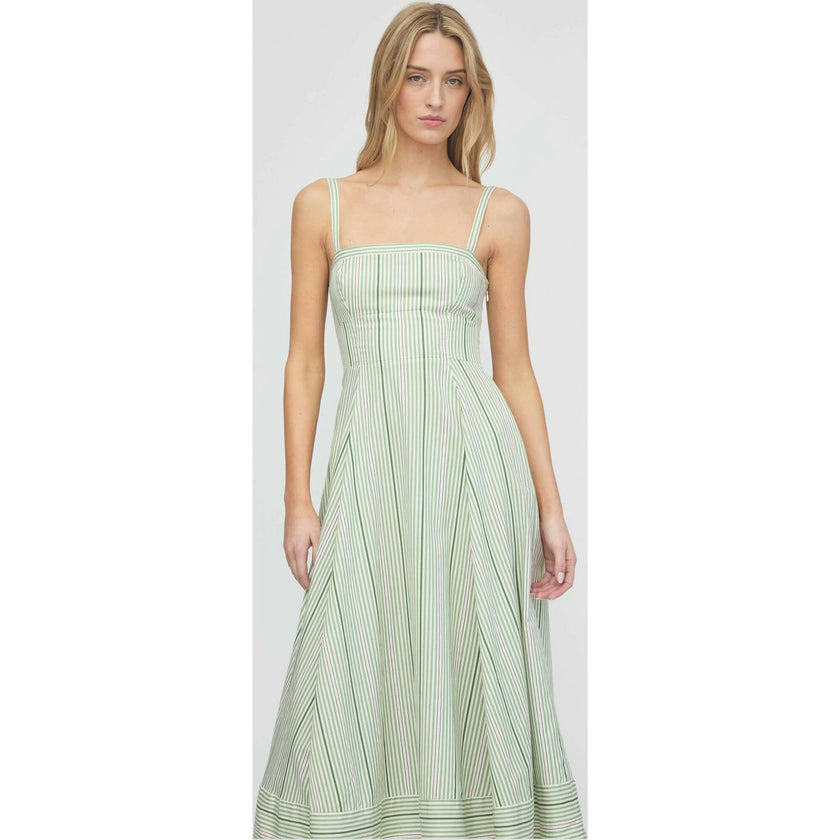 The Margot Dress - Green Jacquard Stripe