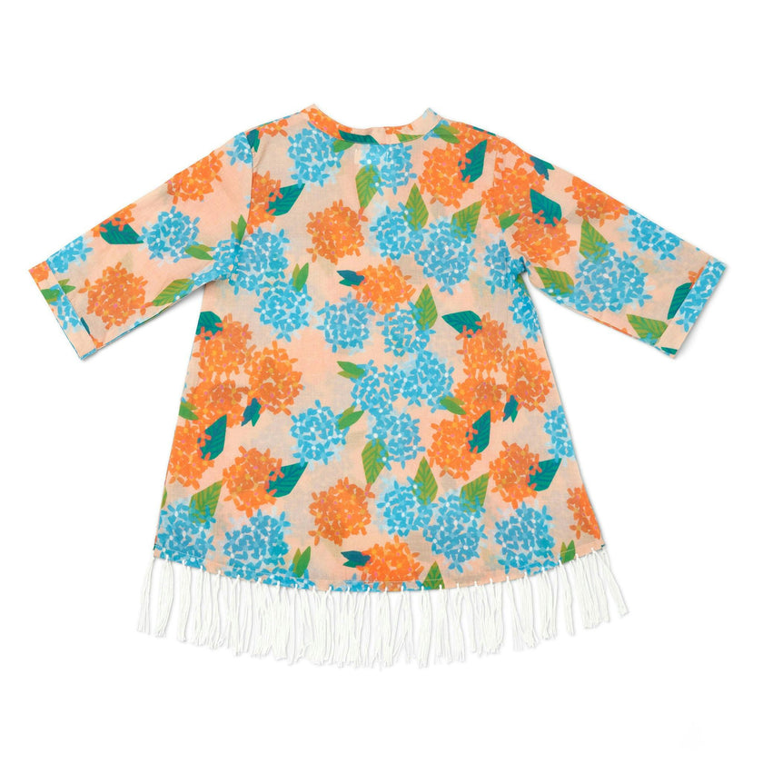Floral Hand Fringe Print Long Sleeve Cover-Up