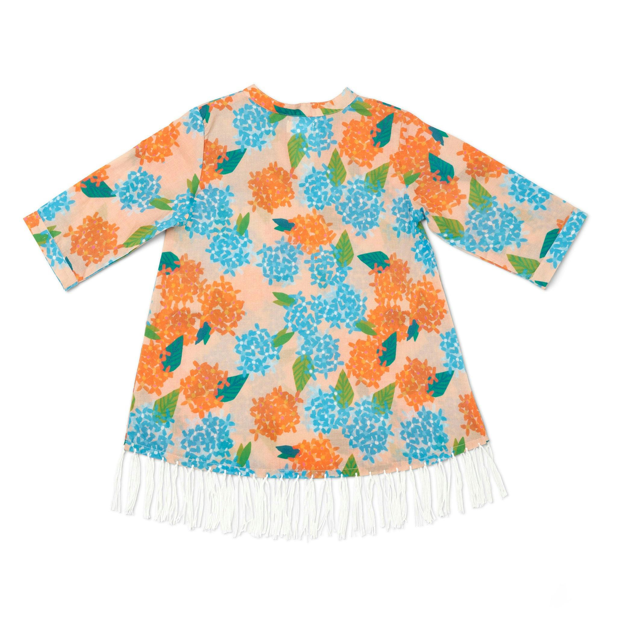 Floral Hand Fringe Print Long Sleeve Cover-Up