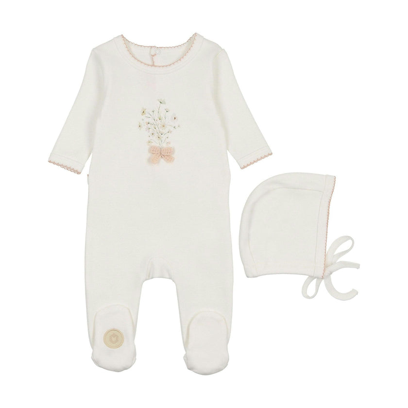 Nature's Florals Footie & Hat Set Ivory & Rose