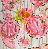 Packed Party Hey Cowgirl Die-Cut Cowboy Hat Dessert Napkins 20ct - Gold Foil Pink Hat-Shaped 3-Ply Napkins for Western Parties