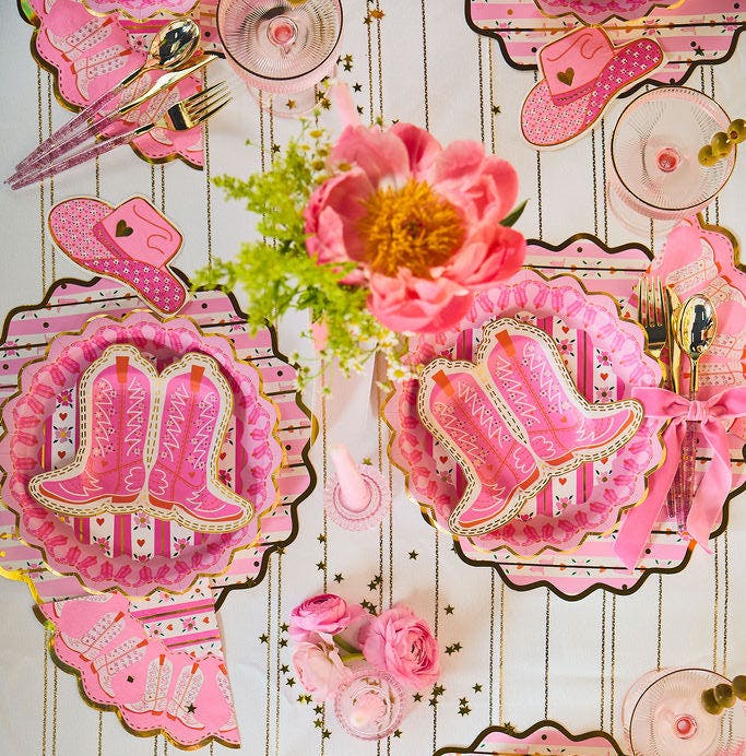 Packed Party Hey Cowgirl Die-Cut Cowboy Hat Dessert Napkins 20ct - Gold Foil Pink Hat-Shaped 3-Ply Napkins for Western Parties
