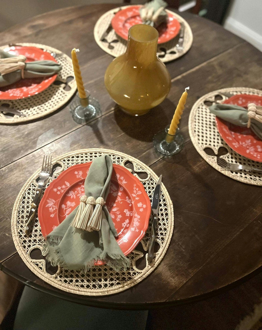 Set of 4 Handwoven Iraca Olive Motif Chargers