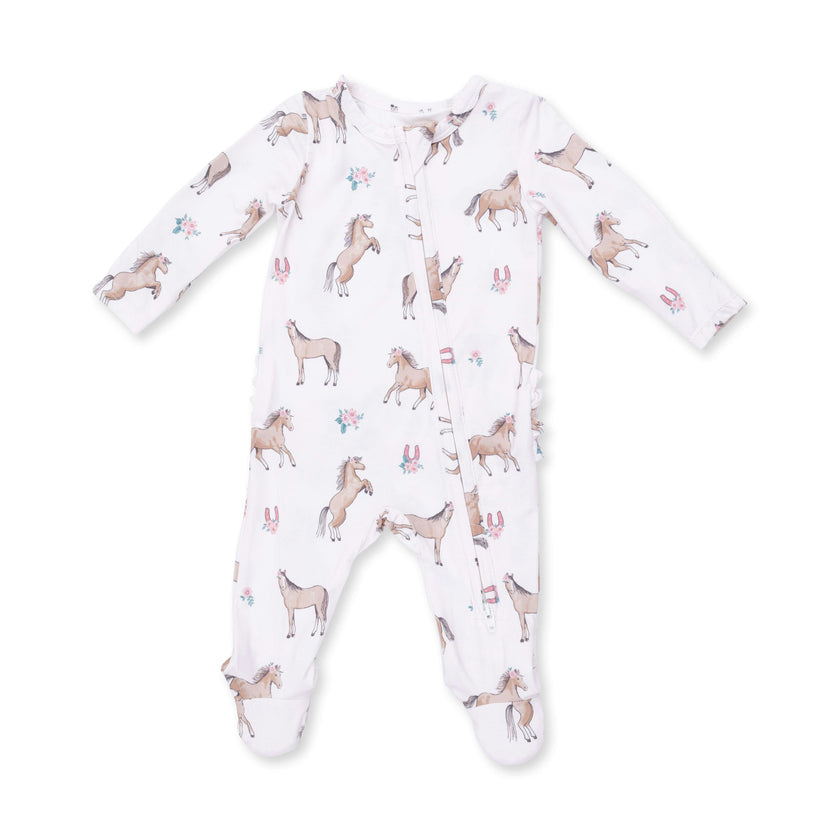 I Love Horses - 2 Way Ruffle Back Zipper Footie
