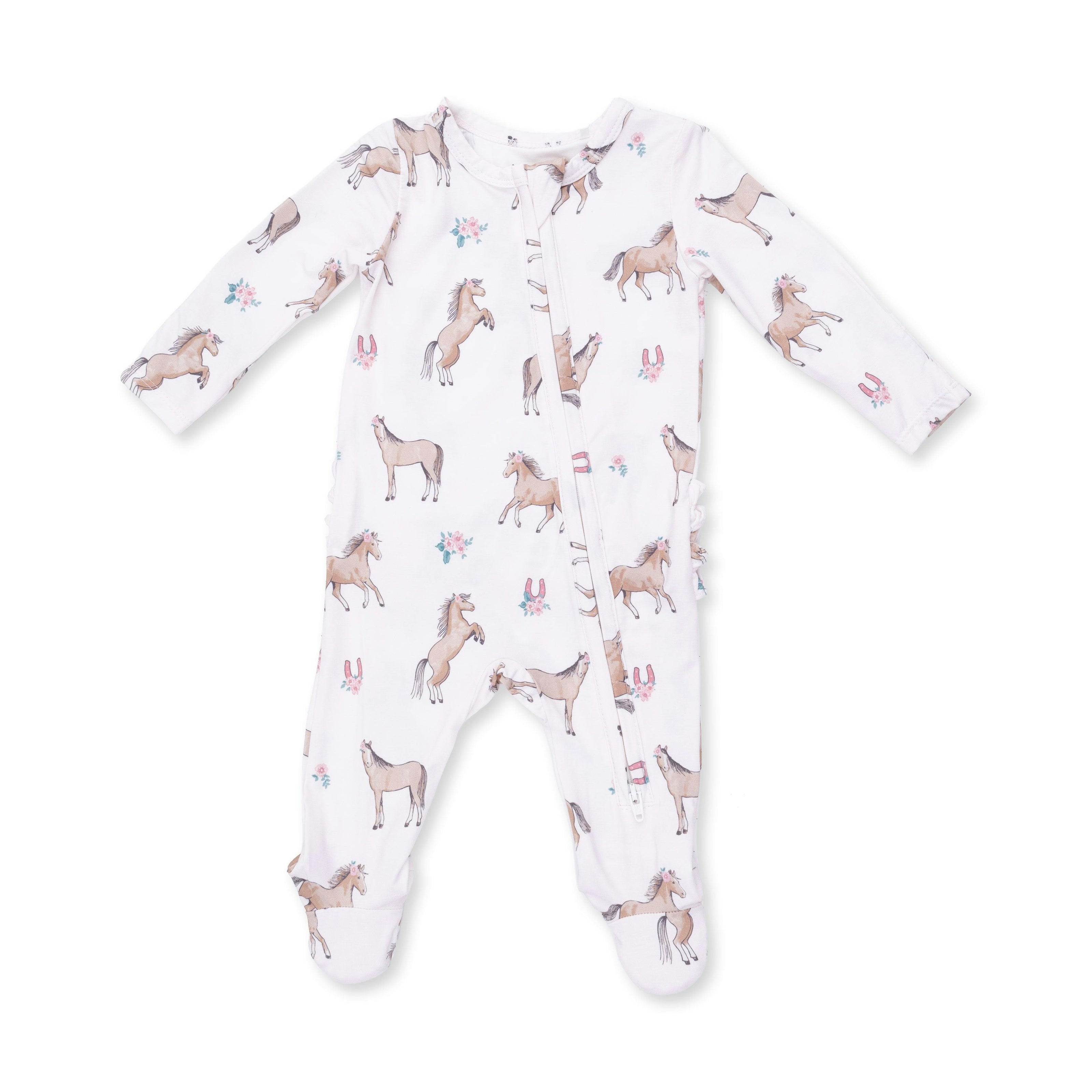 I Love Horses - 2 Way Ruffle Back Zipper Footie