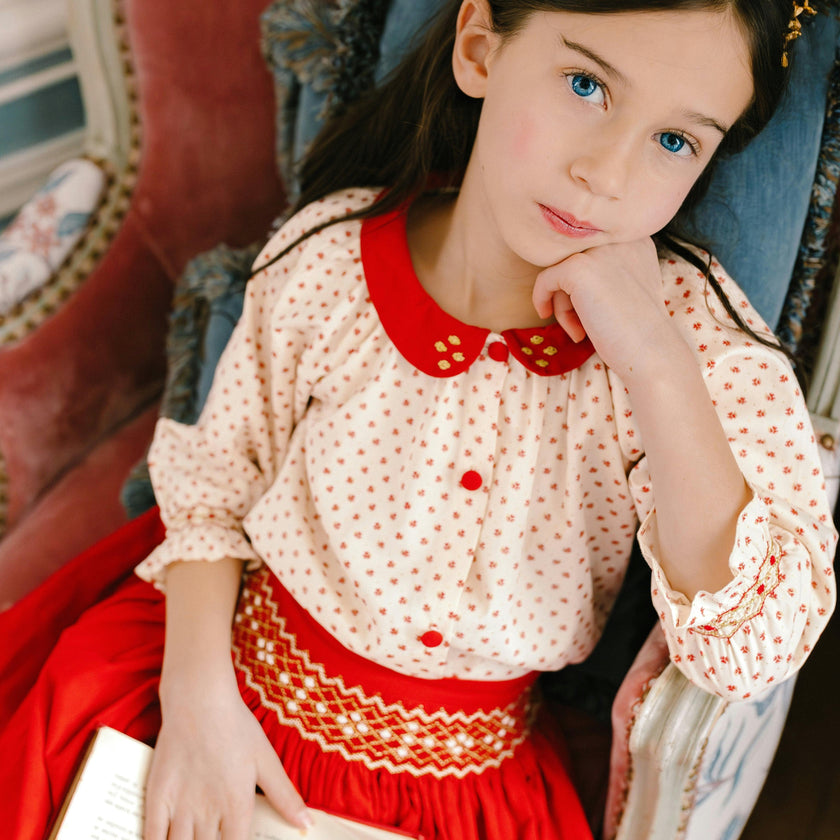 Marie Red Smocked Skirt & Blouse