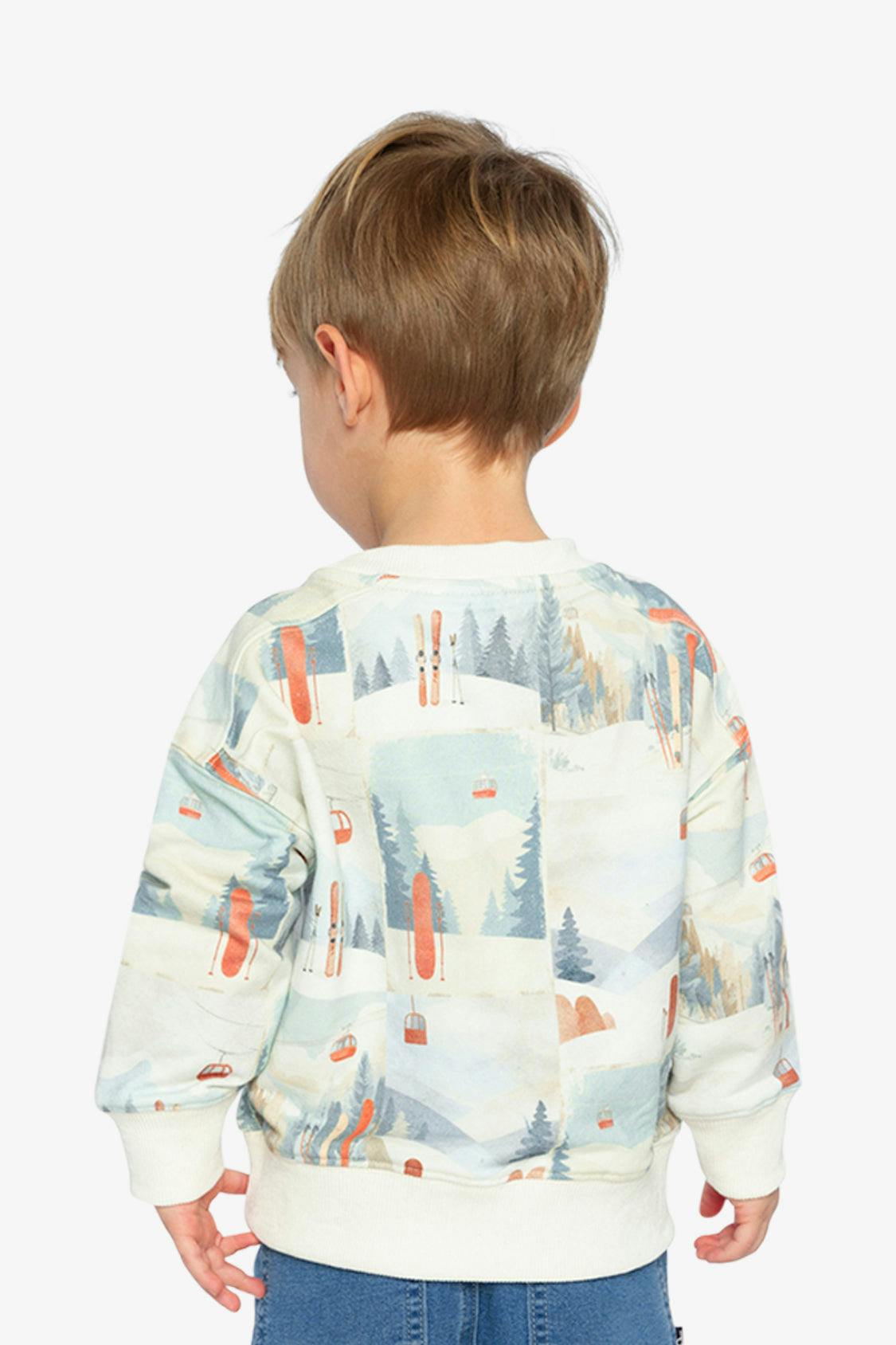 Fleece Sweatshirt Beige Ski Print