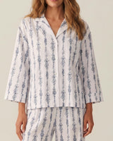 The Olivia Wide Leg Pima Pajama Set in Navy Mayfair Toile