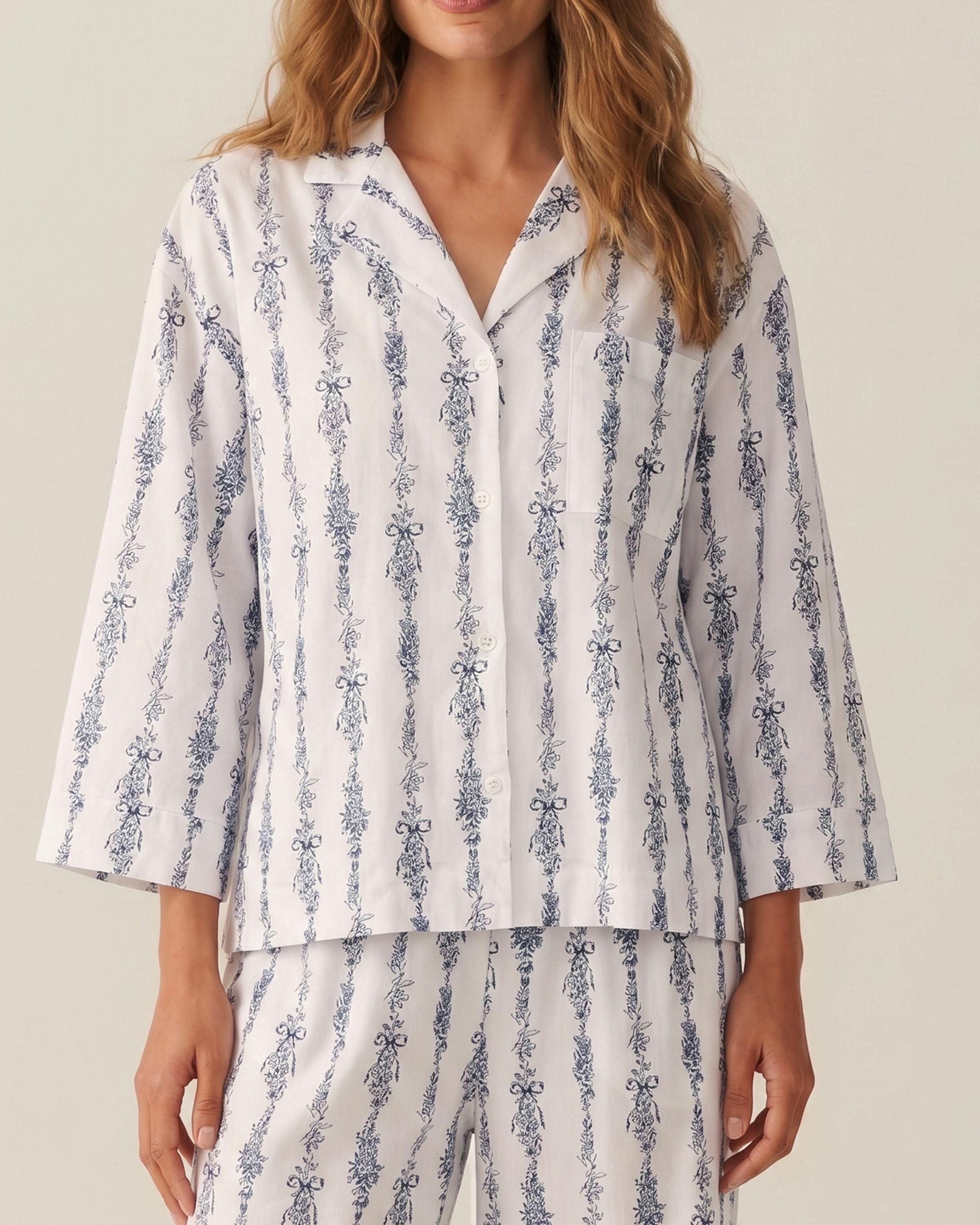 The Olivia Wide Leg Pima Pajama Set in Navy Mayfair Toile
