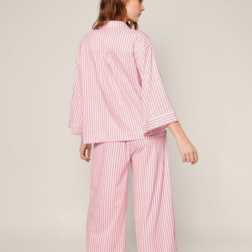 The Olivia Wide Leg Pima Pajama Set in Antique Red Ticking