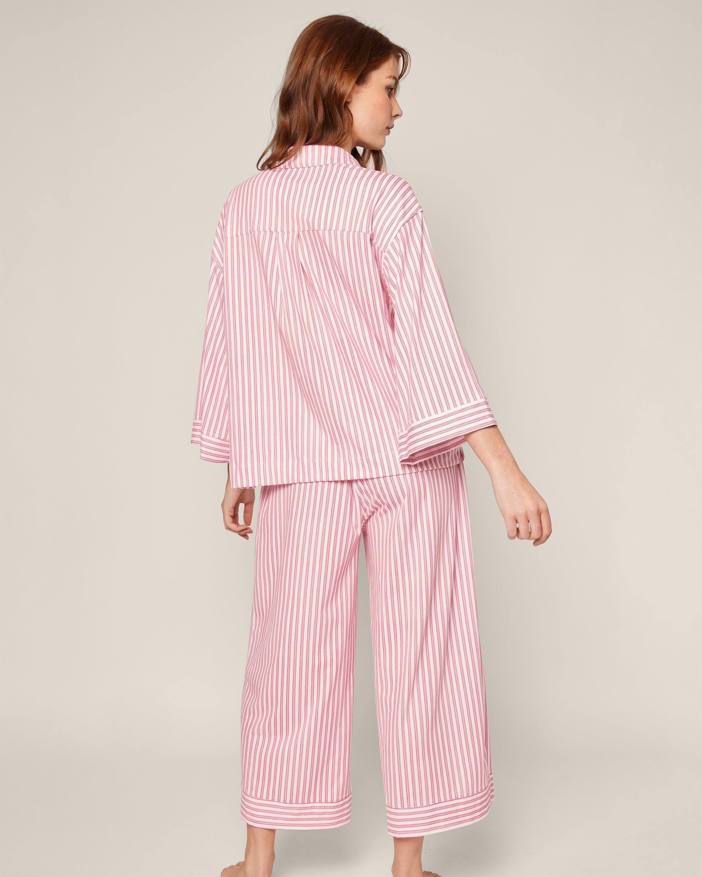The Olivia Wide Leg Pima Pajama Set in Antique Red Ticking