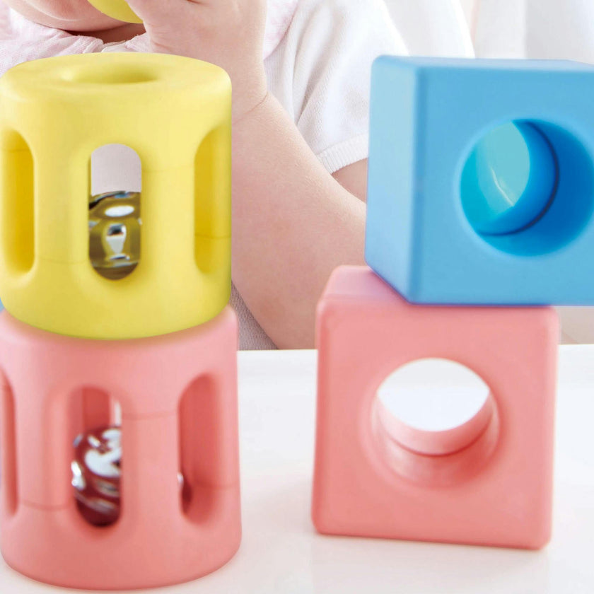 : Geometric Soft Touch Rattle Trio for Infant & Toddler