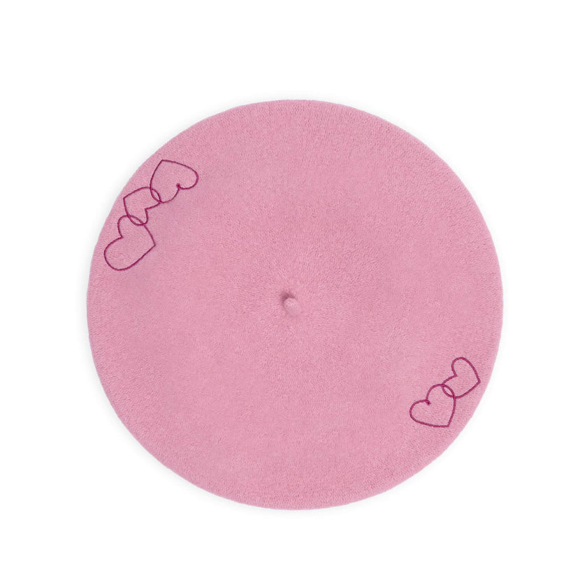 women's wool beret - pink hearts
