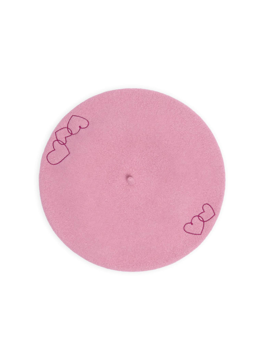 women's wool beret - pink hearts