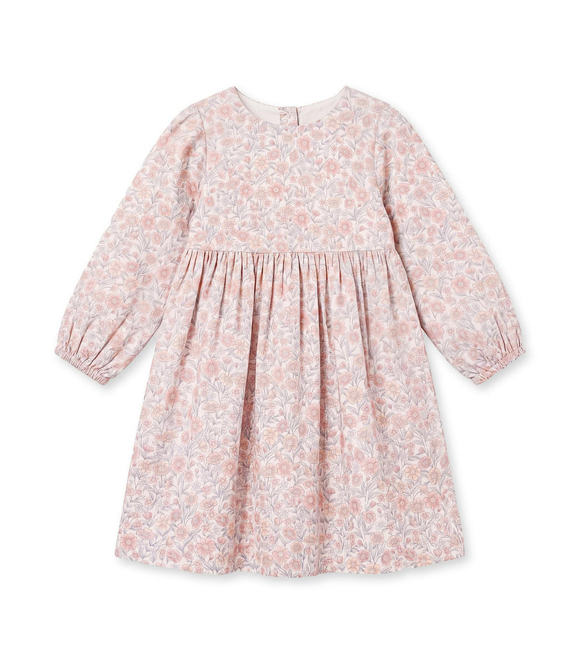 Elora Girl Dress Long Sleeves, Flowery Light Pink