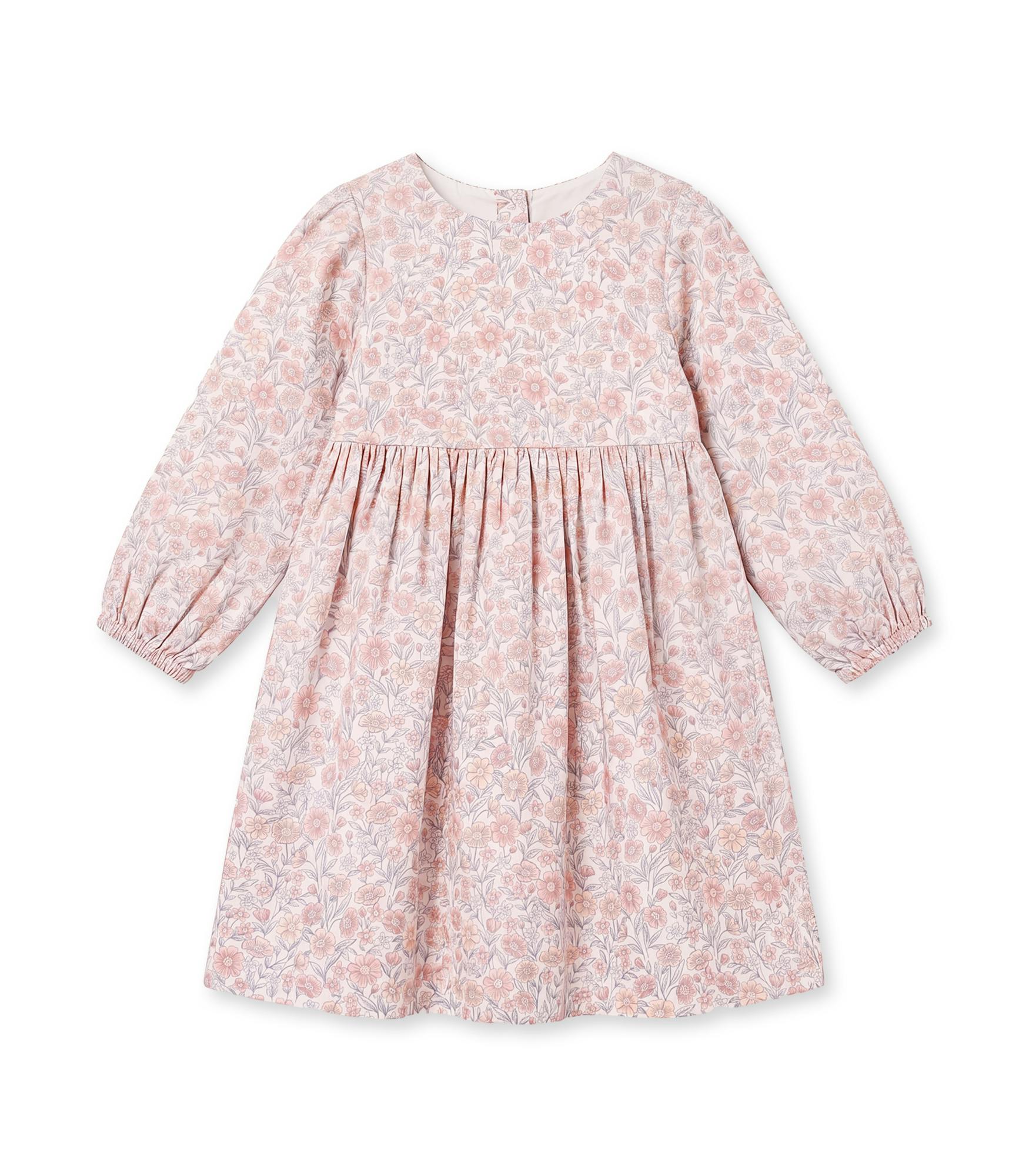 Elora Girl Dress Long Sleeves, Flowery Light Pink